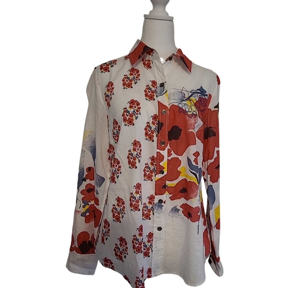 FDJ French Dressing Floral Print Button Up Blouse Sz 10 EUC